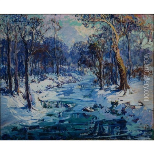 Winter Forest Scene Oil Painting - Kathryn E. Bard Cherry