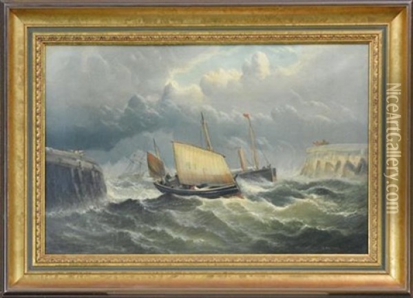 Ships On A Stormy Sea Oil Painting - William (of Ramsgate) Broome