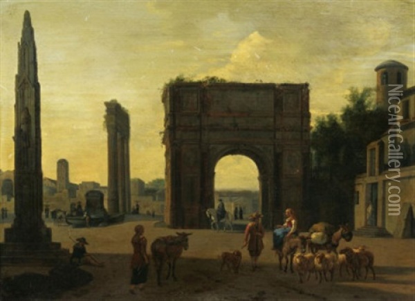 Der Triumphbogen Des Septimus Severus In Rom Oil Painting - Job Adriaensz Berckheyde