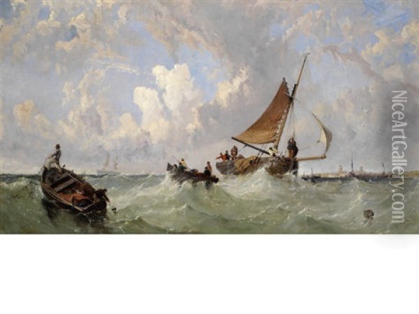 Shipping Off The Dutch Coast Oil Painting - James E. Meadows