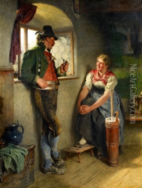Tiroler Bauer Mit Sennerin Oil Painting - Hugo Wilhelm Kauffmann