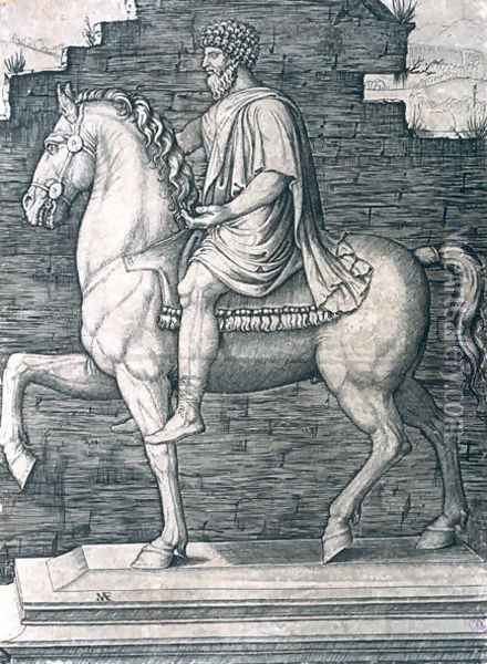 Equestrian Statue of Marcus Aurelius 121-180 AD Oil Painting - Marcantonio Raimondi