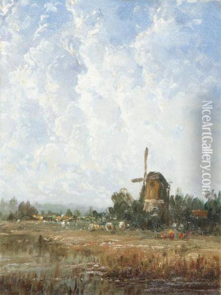 Landscape With Windmill Oil Painting - Ferdinand Adriaensens