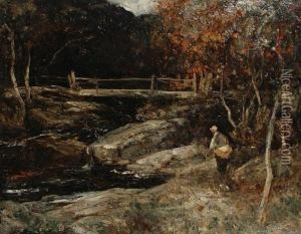 Angler By A Bridge Oil Painting - Joseph Vickers De Ville