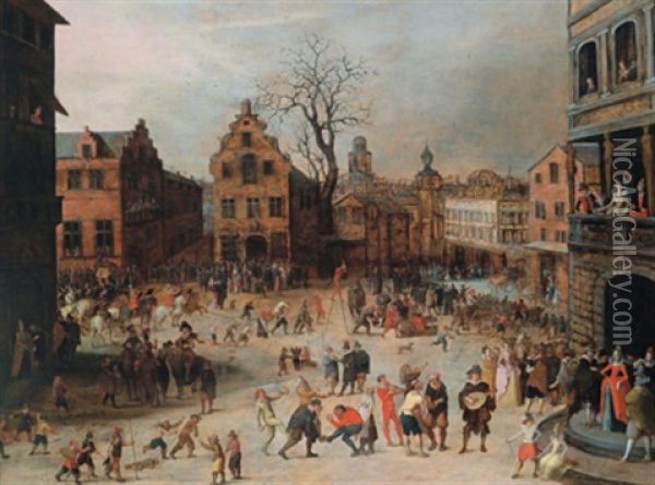Karneval In Einer Flandrischen Stadt Oil Painting - Louis de Caullery