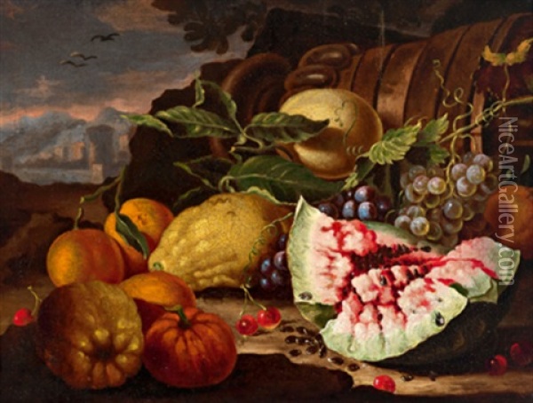 Fruchtestillleben Oil Painting - Giovanni Paolo Castelli (lo Spadino)