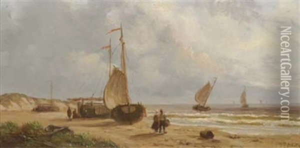 A Sunlit Beach Oil Painting - Johannes Frederick Schuetz
