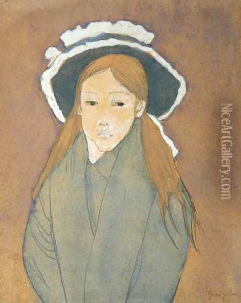 Girl with Large Hat and Straw Coloured Hair Oil Painting - Gwen John