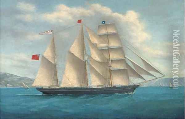The barquentine Sparkling Foam in the Mediterranean off Naples Oil Painting - de Simone Tommaso