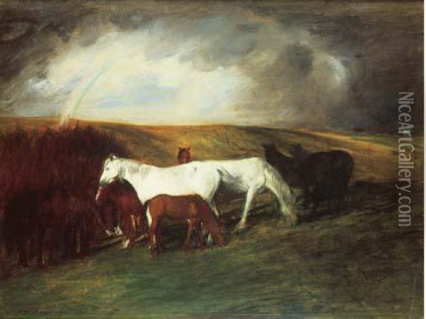 Chevaux Dans Un Paysage A L'arc En Ciel, 1893 Oil Painting - Jacques-Emile Blanche