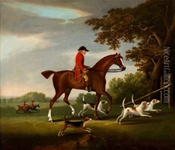 Hunter On Mount With Hunting Dogs Oil Painting - John Nost Sartorius
