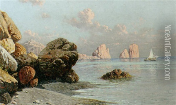 A View Of The Faraglioni, Capri Oil Painting - Giuseppe Carelli