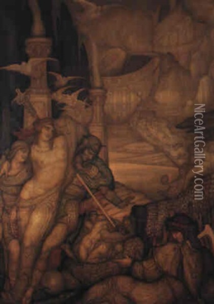 Le Temple D'amour (scene Mythologique) Oil Painting - Leonard Sarluis