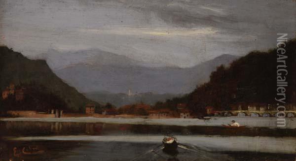 Lago Con Barche Oil Painting - Ercole Calvi