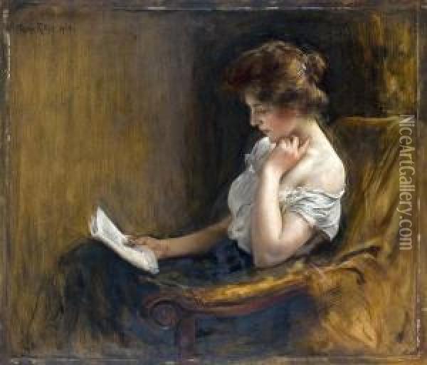 Lesende Junge Frau Oil Painting - Caspar Ritter