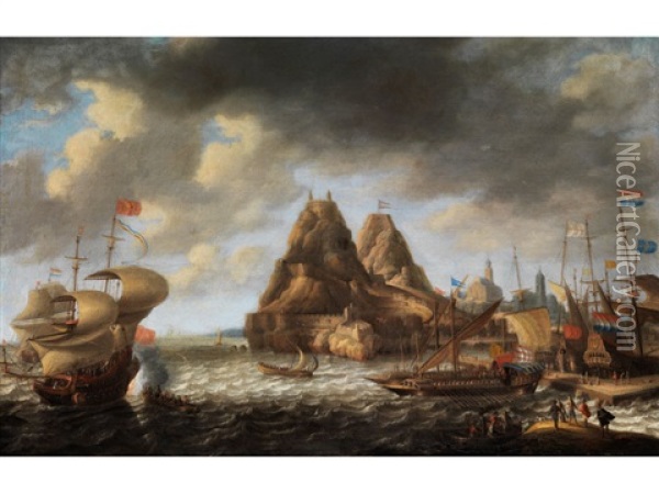 Segelschiffe Im Hafen Einer Sudlichen Kuste Oil Painting - Bonaventura Peeters the Elder