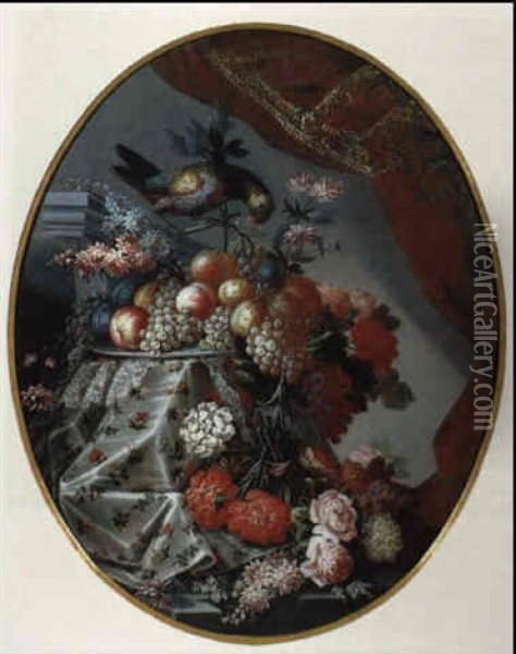 Stilleben Von Blumen Und Fruchten Oil Painting - Christian Berentz