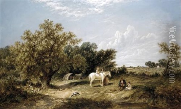 Landscape With Gypsies Oil Painting - James E. Meadows