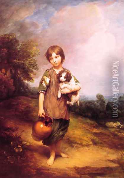 Cottage Girl with Dog and Pitcher Oil Painting - Thomas Gainsborough