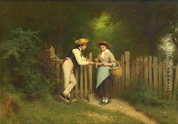 A Lover's Token Oil Painting - Charles Moreau