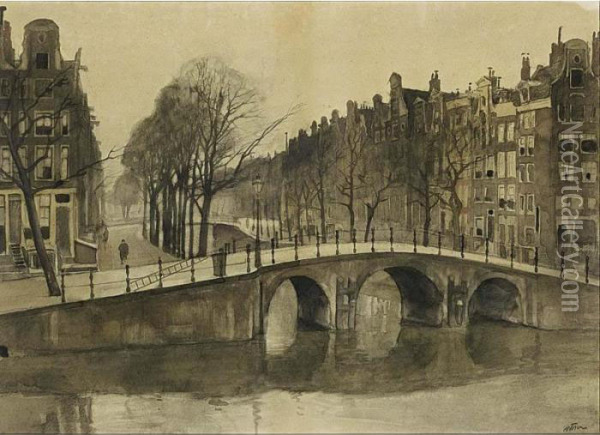 A View Of The Leidsegracht, Amsterdam Oil Painting - Willem Witsen