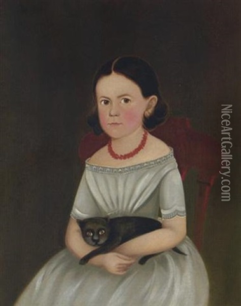A Little Girl With Her Black Cat Oil Painting - William W. Kennedy