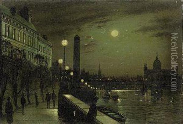 The Thames Embankment, London Oil Painting - Wilfred Jenkins