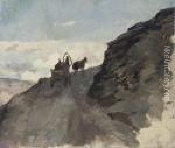 A Carriage On A Mountain Path Oil Painting - Franz Roubaud
