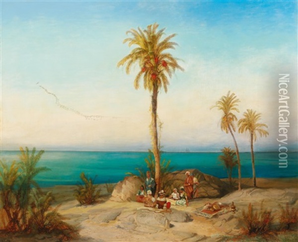 Resting Travellers On The Coast Oil Painting - Alexius Geyer