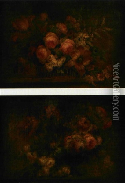 Corbeilles De Fleurs (+ Another; Pair) Oil Painting - Michel Bruno Bellenge