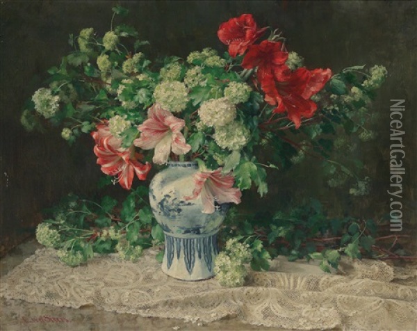 Blumenstilleben Mit Flieder Und Amaryllis Oil Painting - Clara Von Sivers