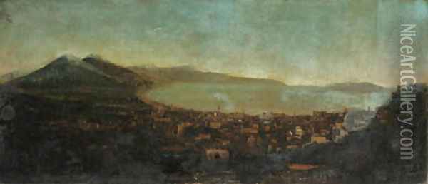 A panoramic View of Naples from the North with Vesuvius and the Bay beyond Oil Painting - Tommaso Ruiz