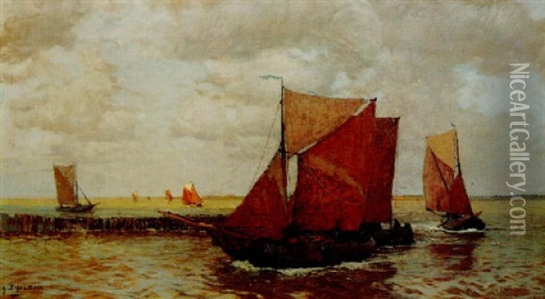 Heimkehrende Fischerboote, Veere Oil Painting - Gustav Schoenleber