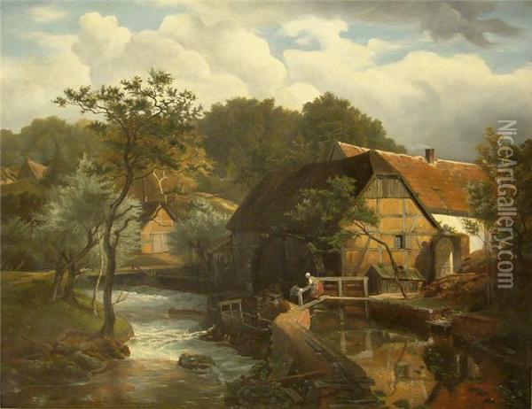 Wassermuhle Mitbauern An Einem Rauschendem Bach Oil Painting - Julius Kornbeck