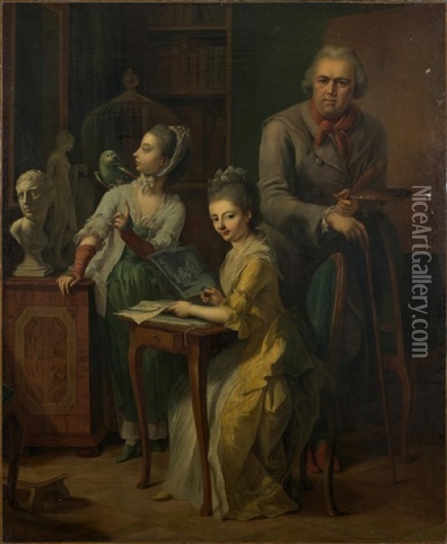 Le Peintre Et Ses Filles Oil Painting - Johann Heinrich Tischbein the Elder