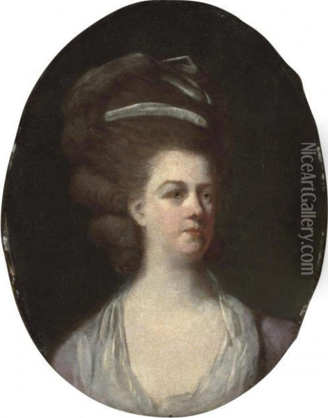 Portrait Of A Lady, Said To Be Mrs. Livins, Wife Of Peter Lewis Livins Of Lisbon, Bust-length Oil Painting - Johann Zoffany