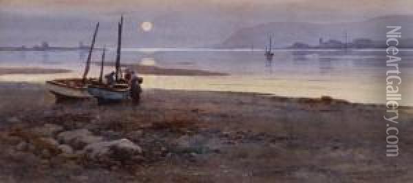 Fishergirls On The Shore At Dusk Oil Painting - Warren Williams