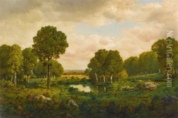 Landscape With Trees And A Quiet Pond Oil Painting - Theodore Rousseau