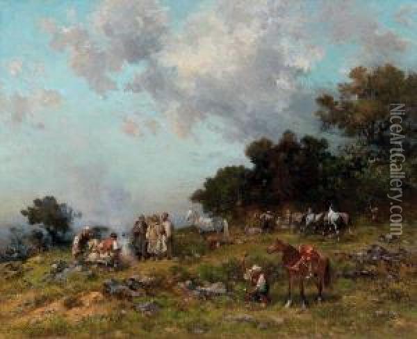 La Halte Des Cavaliers Oil Painting - Georges Washington