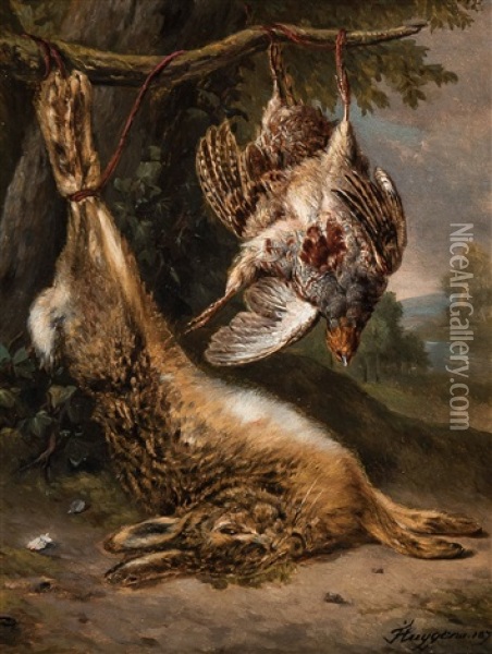 Still Life Of Game With Hare And Partridges Oil Painting - Francois Joseph Huygens