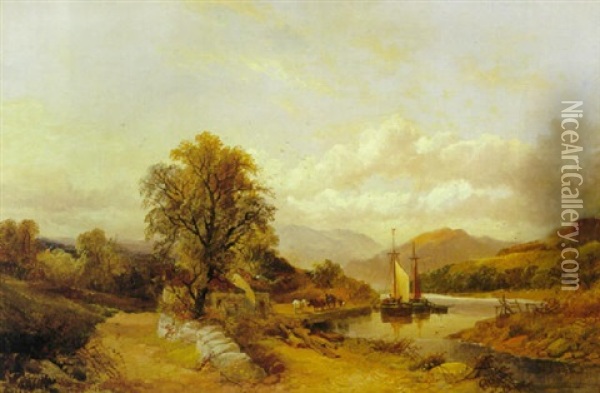 Working The River Barges Oil Painting - Joseph Horlor