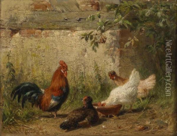 Chickens In The Garden Oil Painting - Carl Jutz