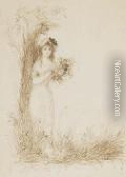 Jeune Fille Avec Un Bouquet Oil Painting - Pierre Auguste Renoir