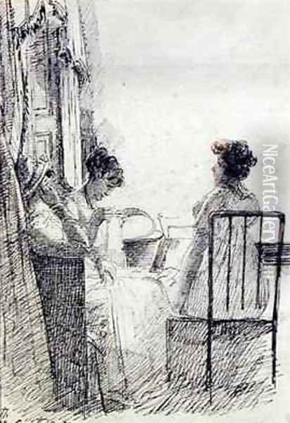 Women Sitting by a Window Oil Painting - John Harden