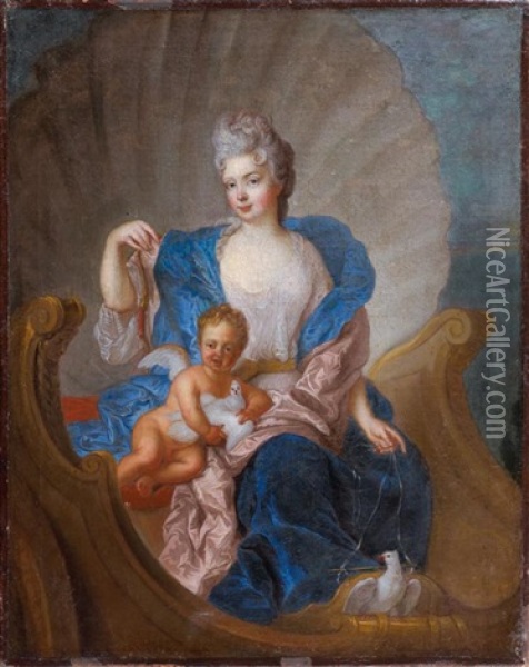 Portrait De Dame Dans Le Char De Venus Oil Painting - Louis Silvestre the Elder