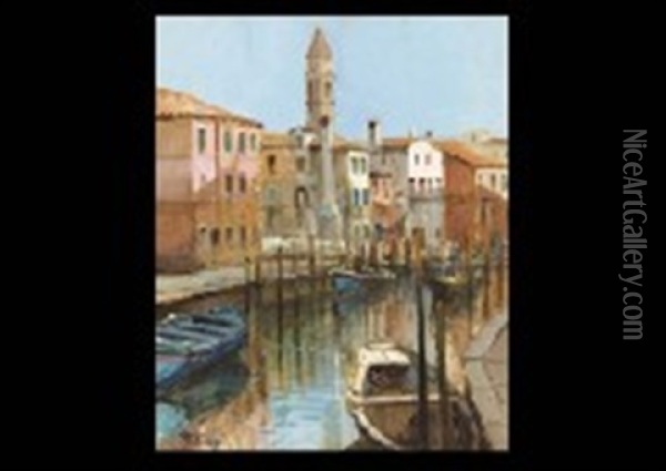 Barche-69 And Venezia-19 (2 Works) Oil Painting - Robert Roberti