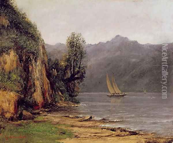 Vue du Lac Leman, c.1873-77 Oil Painting - Gustave Courbet