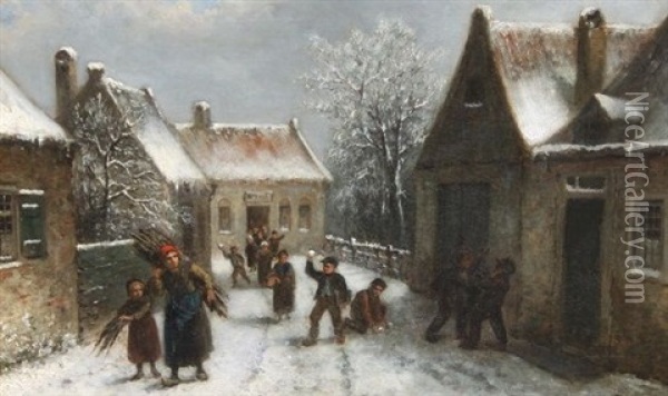 Sneeuwballen Gooien Oil Painting - Jan Jacobus Matthijs Damschroeder