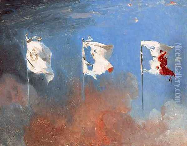 Scène de Juillet 1830, dit aussi Les Drapeaux Oil Painting - Leon Cogniet