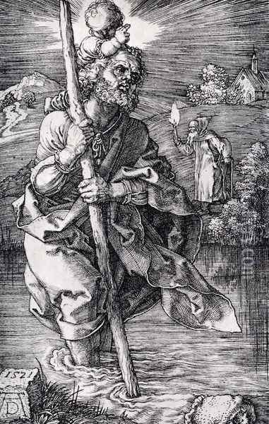 St. Christopher Facing To The Right Oil Painting - Albrecht Durer